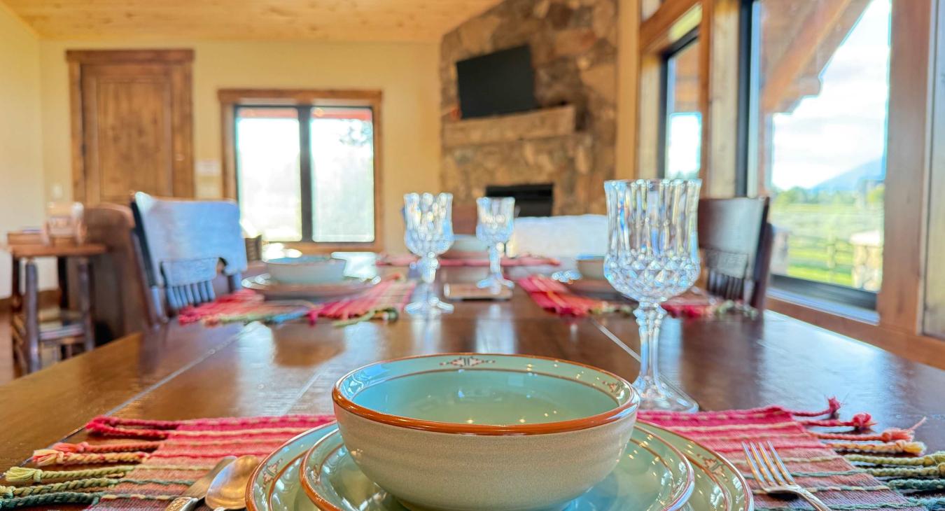 Beautiful dining table with full table settings