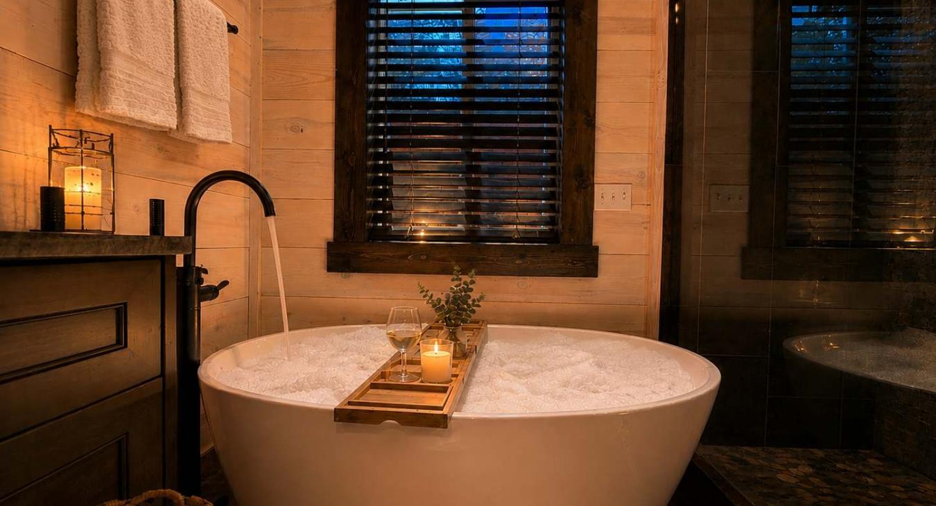 Take a long soak in the soaker bathtub in the master shared bathroom.