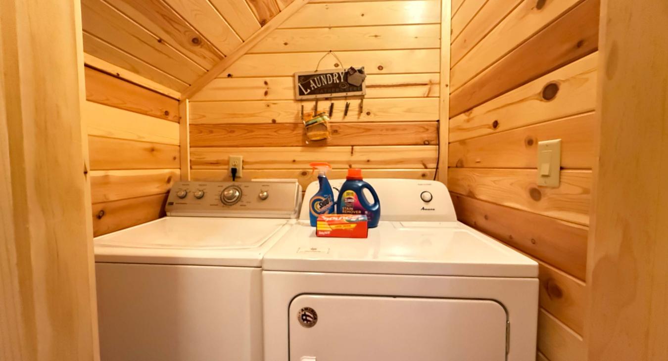 Conveniently located upstairs, the designated laundry nook offers a full-size washer and dryer to keep your vacation gear fresh.