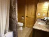 The beautiful stone accents of the cabin brings a modern feel while in the cabin.