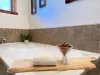 Relax in the master bath jetted tub.